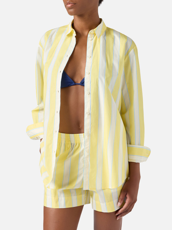 Brigitte cotton shirt with yellow stripes and Sport Club embroidery