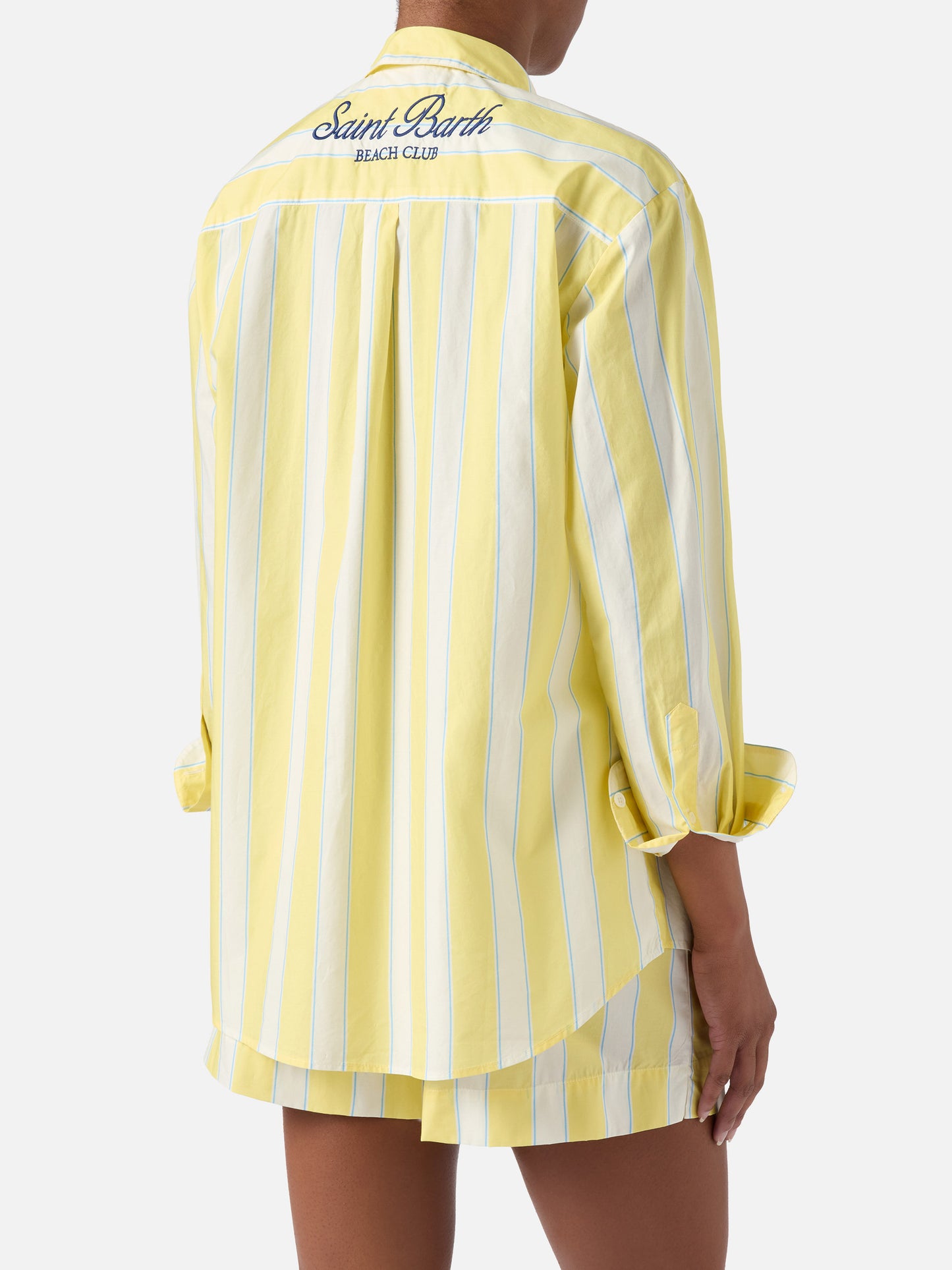Brigitte cotton shirt with yellow stripes and Sport Club embroidery