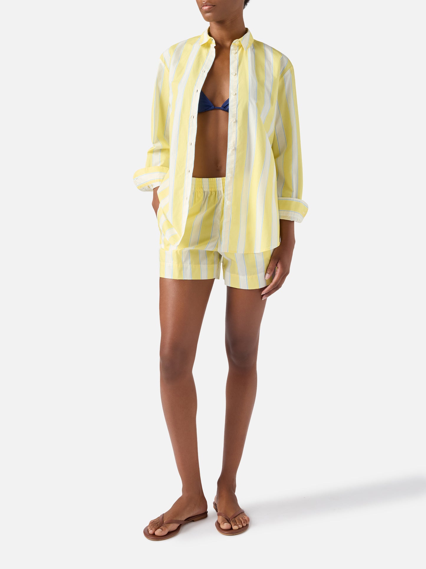 Brigitte cotton shirt with yellow stripes and Sport Club embroidery
