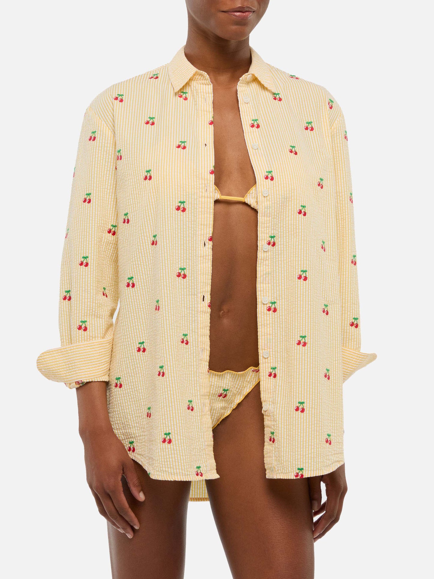Brigitte camicia in seersucker a righe con ricamo Saint Barth