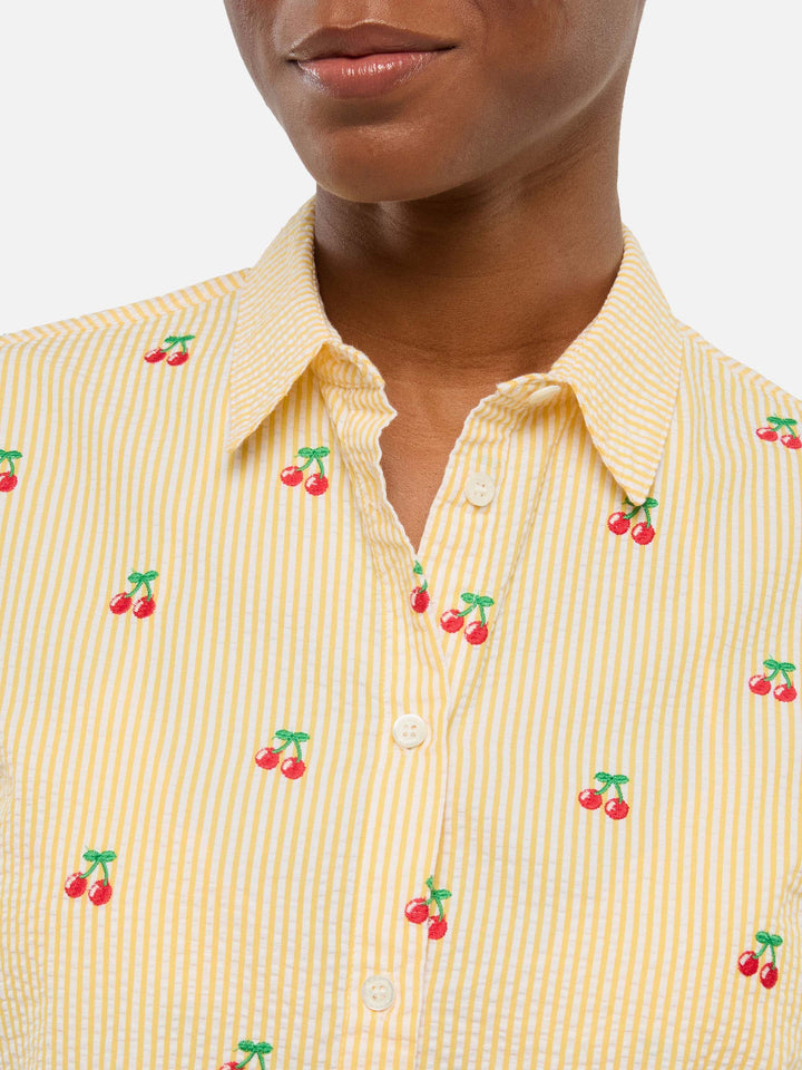 Brigitte striped-print seersucker shirt with Saint Barth embroidery