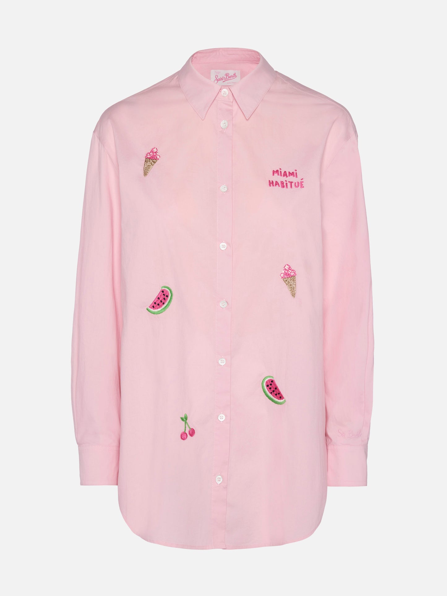 Baumwollhemd Brigitte mit Streifenprint und Miami-Habituè-Stickerei