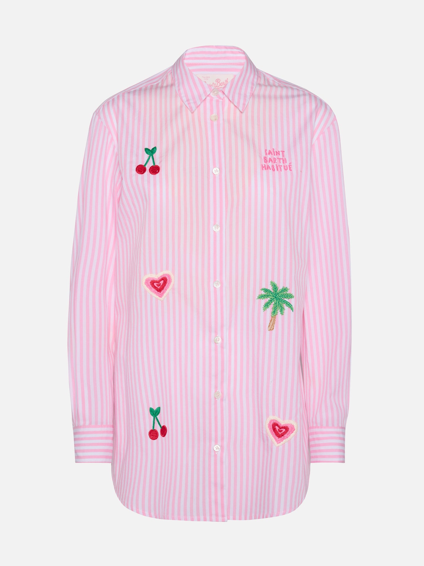 Brigitte camicia in cotone a righe con ricamo Saint Barth habitué