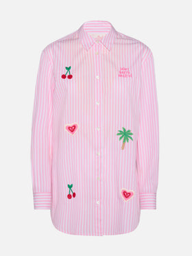 Brigitte camicia in cotone a righe con ricamo Saint Barth habitué