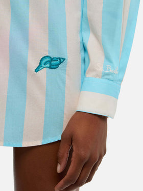 Brigitte camicia in cotone a righe con ricamo Ibiza