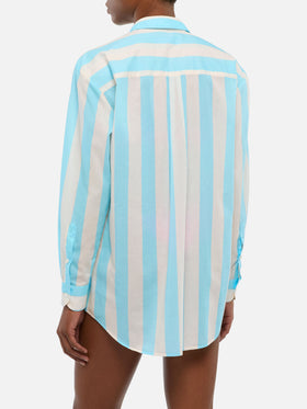Brigitte camicia in cotone a righe con ricamo Ibiza