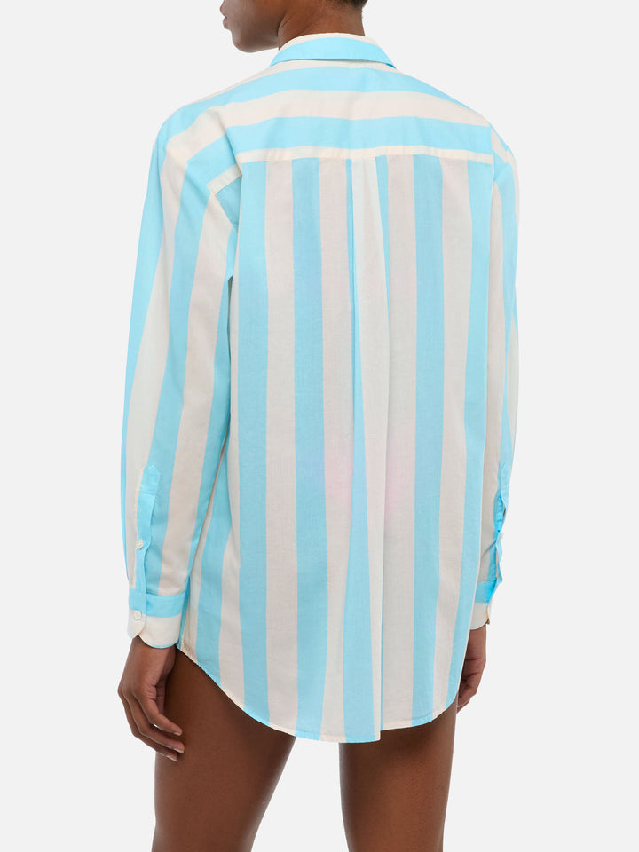 Brigitte camicia in cotone a righe con ricamo Ibiza