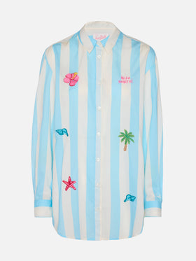 Brigitte camicia in cotone a righe con ricamo Ibiza
