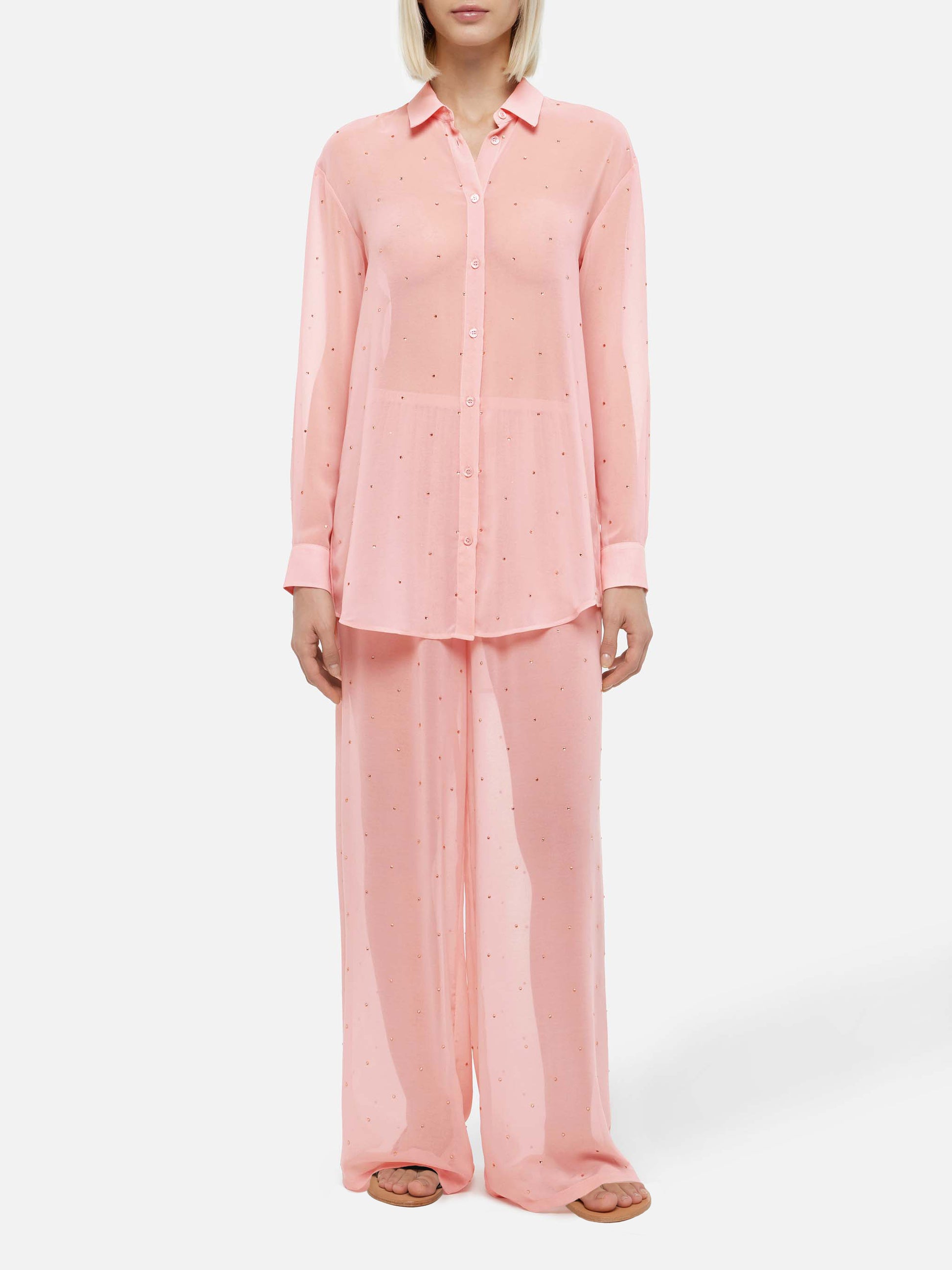 Brigitte pink georgette shirt with rhinestone embellishments - MC2 Saint Barth