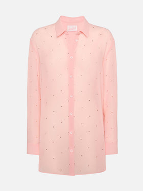 Brigitte pink georgette shirt with rhinestone embellishments - MC2 Saint Barth