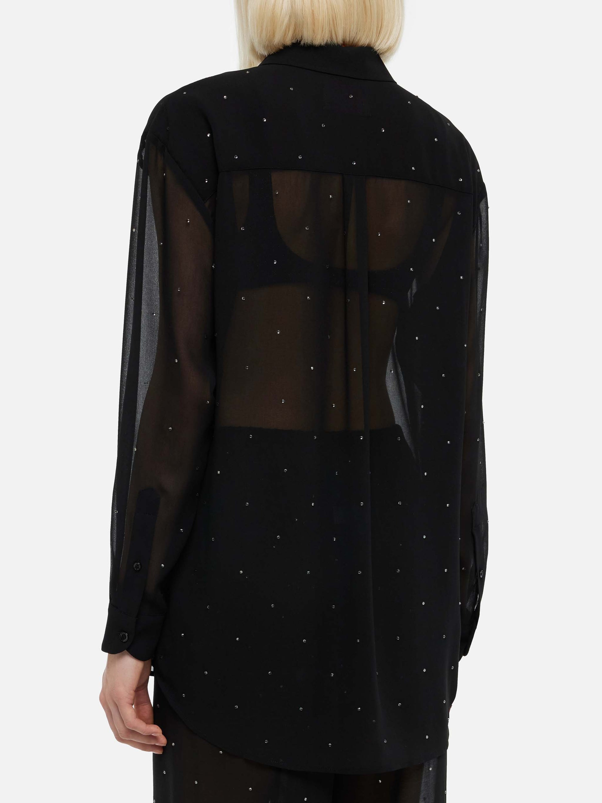 Brigitte black georgette shirt with rhinestone embellishments - MC2 Saint Barth