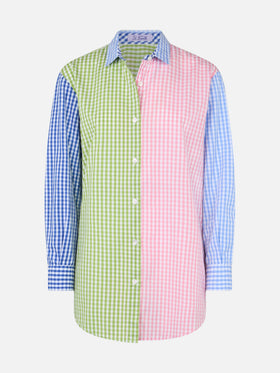 Woman cotton shirt Brigitte with multicolor vichy print and Saint Barth embroidery - MC2 Saint Barth