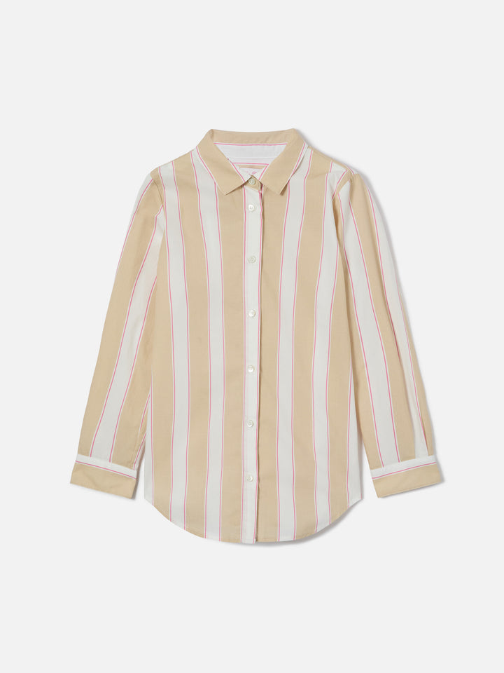 Mini Brigitte Shirt in striped cotton poplin in beige, white and pink