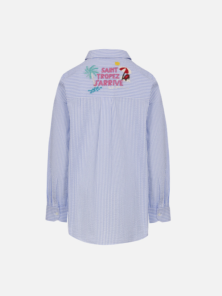 Girl striped print seersucker over shirt Mini Brigitte - MC2 Saint Barth