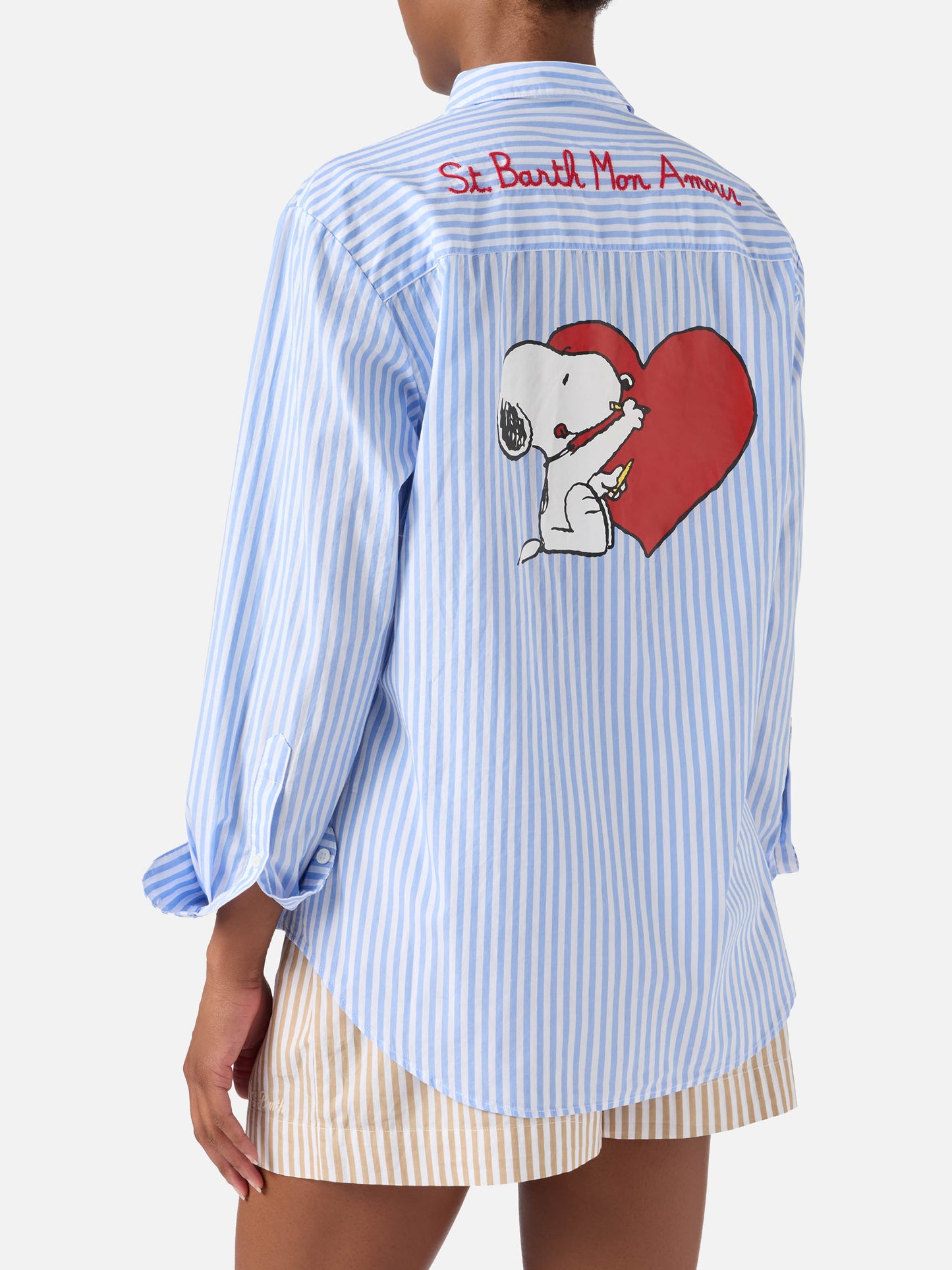 Brigitte light blue striped shirt with Snoopy print | Special Edition
