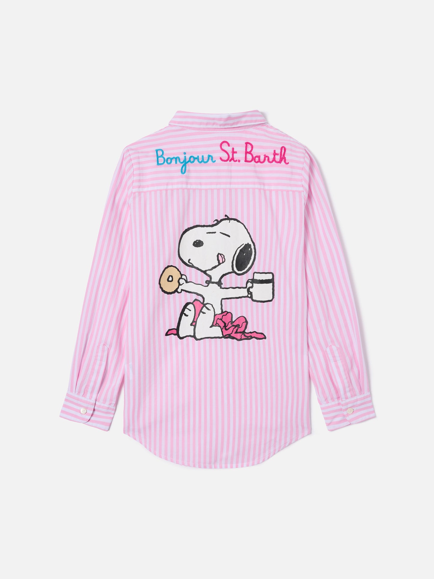 Mini Brigitte Shirt with pink stripes and Bonjour embroidery | Special Edition