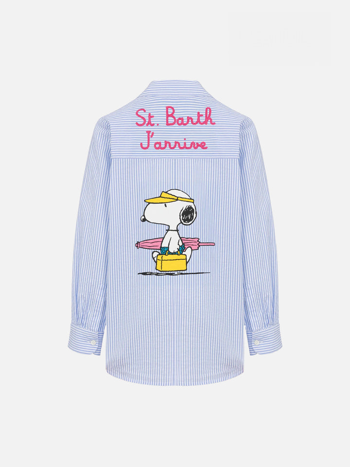Mini Brigitte hellblau gestreiftes Seersucker-Hemd mit Snoopy-Print | SNOOPY PEANUTS® SPECIAL EDITION