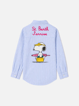 Chemise Mini Brigitte en seersucker rayé bleu clair avec imprimé Snoopy | SNOOPY PEANUTS® SPECIAL EDITION 