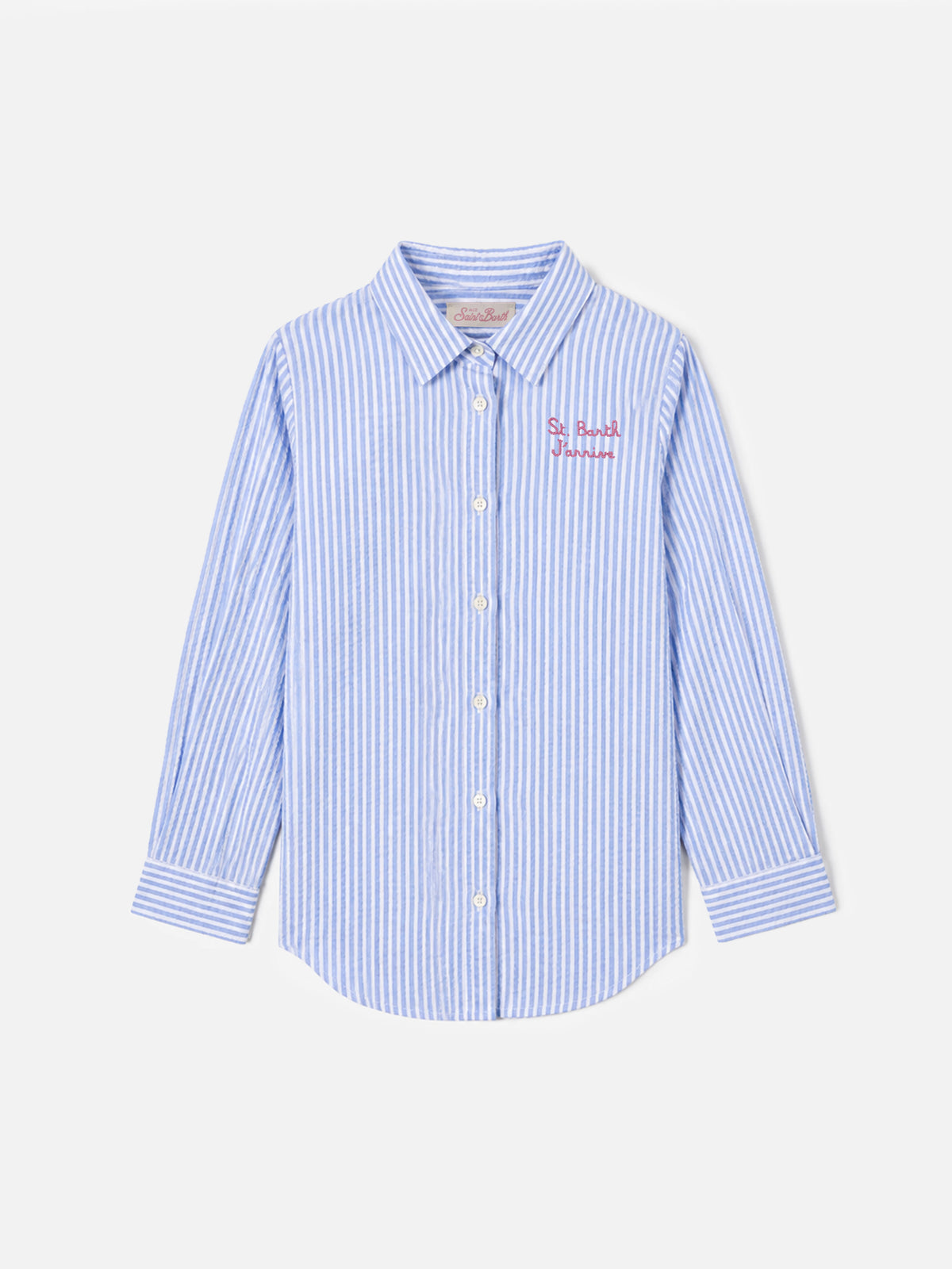 Chemise Mini Brigitte en seersucker rayé bleu clair avec imprimé Snoopy | SNOOPY PEANUTS® SPECIAL EDITION 