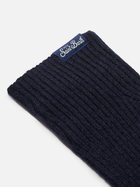 Gants Brixton en maille côtelée stretch en mélange de cachemire bleu nuit 