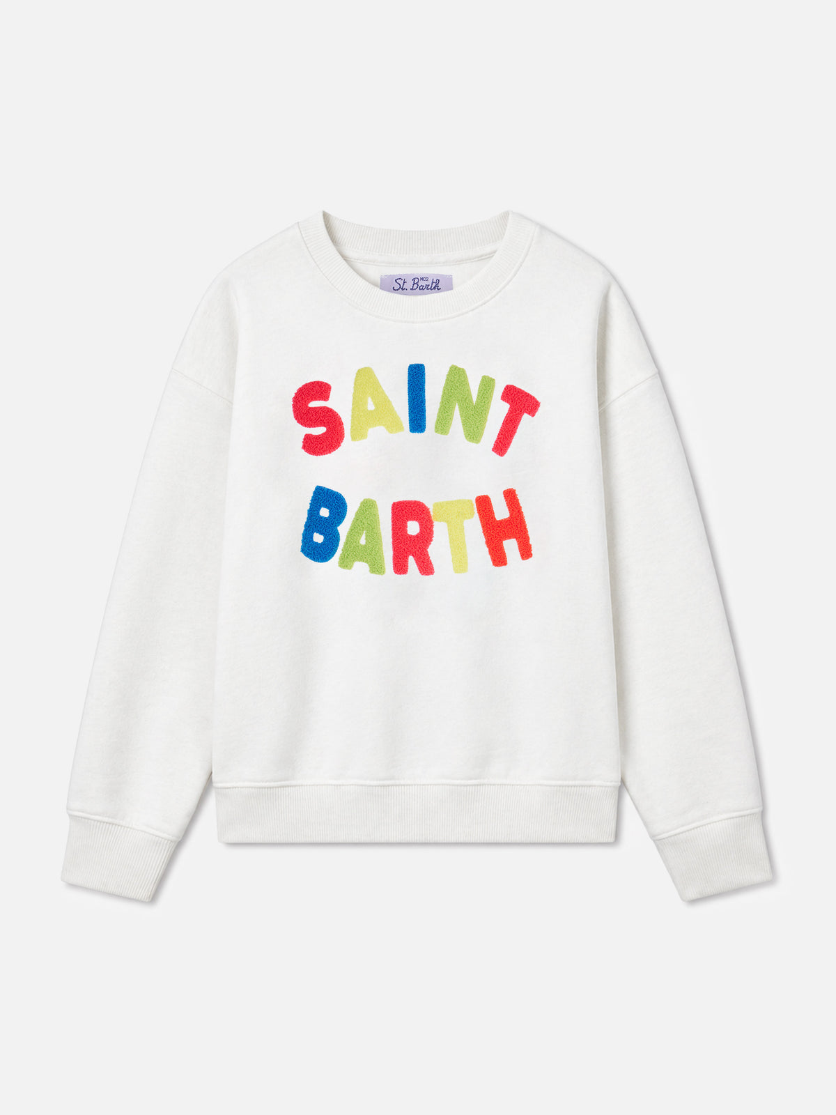 White Briony sweatshirt with multicolor fluo logo terry patch