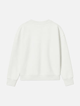 White Briony sweatshirt with multicolor fluo logo terry patch