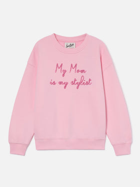Sweat-shirt rose en mélange de coton Briony avec broderie My Mom Is My Stylist 