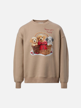Briony-Sweatshirt mit Rundhalsausschnitt, Welpenprint und Stickerei