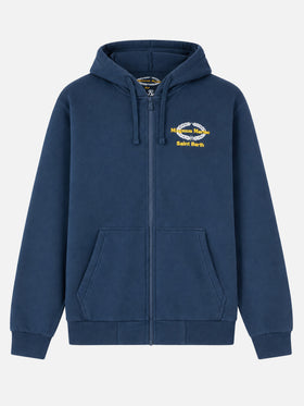 Sweat à capuche en coton bleu avec broderie Magnum Marine Saint Barth | MAGNUM MARINE SPECIAL EDITION 