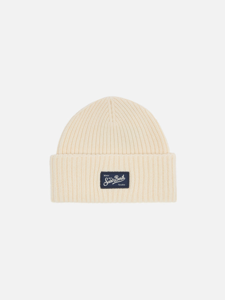 Off-white ribbed beanie Berry Jr with St. Barth patch