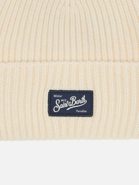 Berretto Berry Jr a coste bianco con patch St. Barth