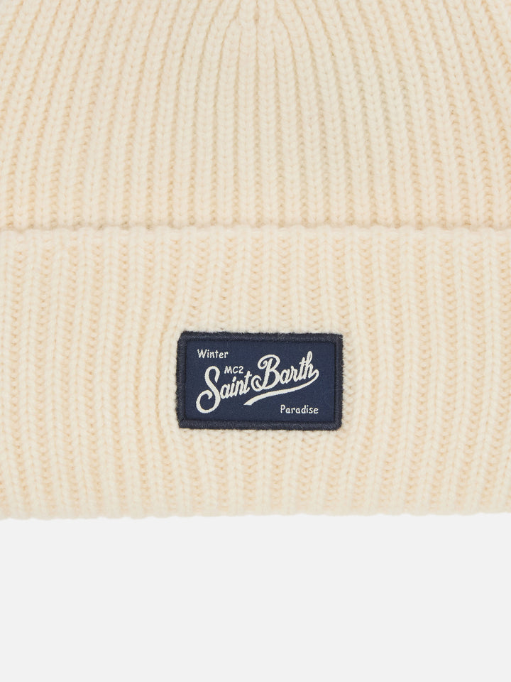 Off-white ribbed beanie Berry Jr with St. Barth patch
