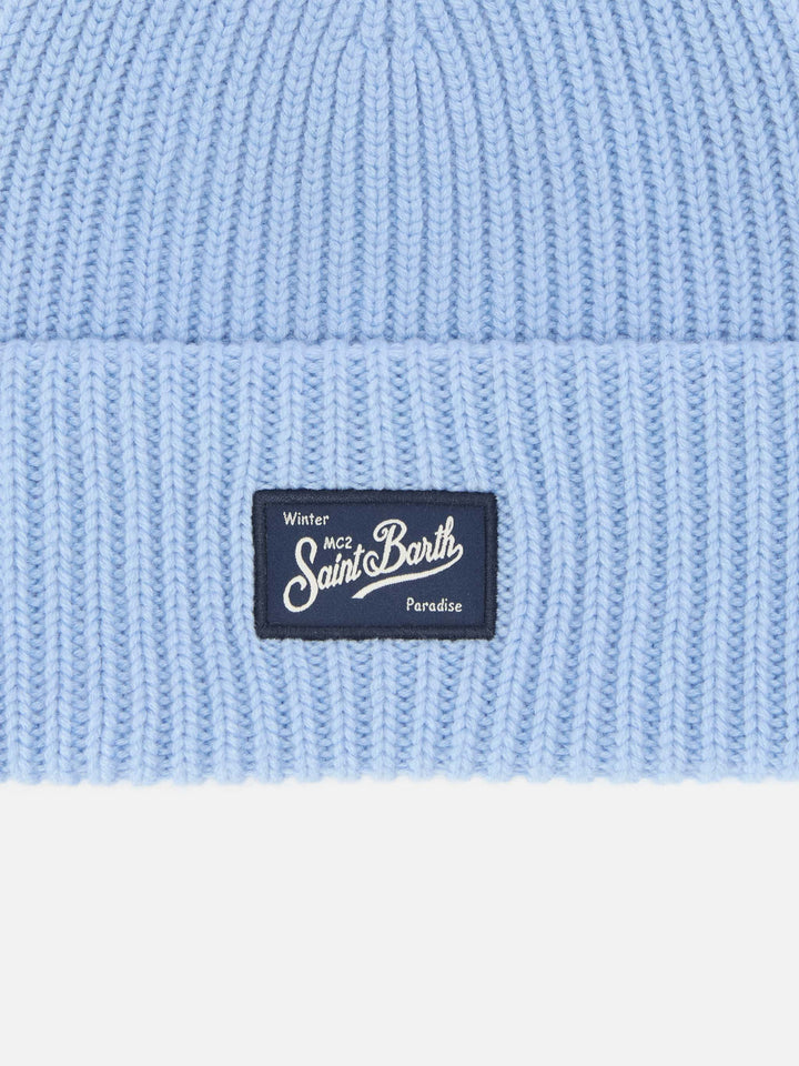 Light blue ribbed beanie Berry Jr with St. Barth patch