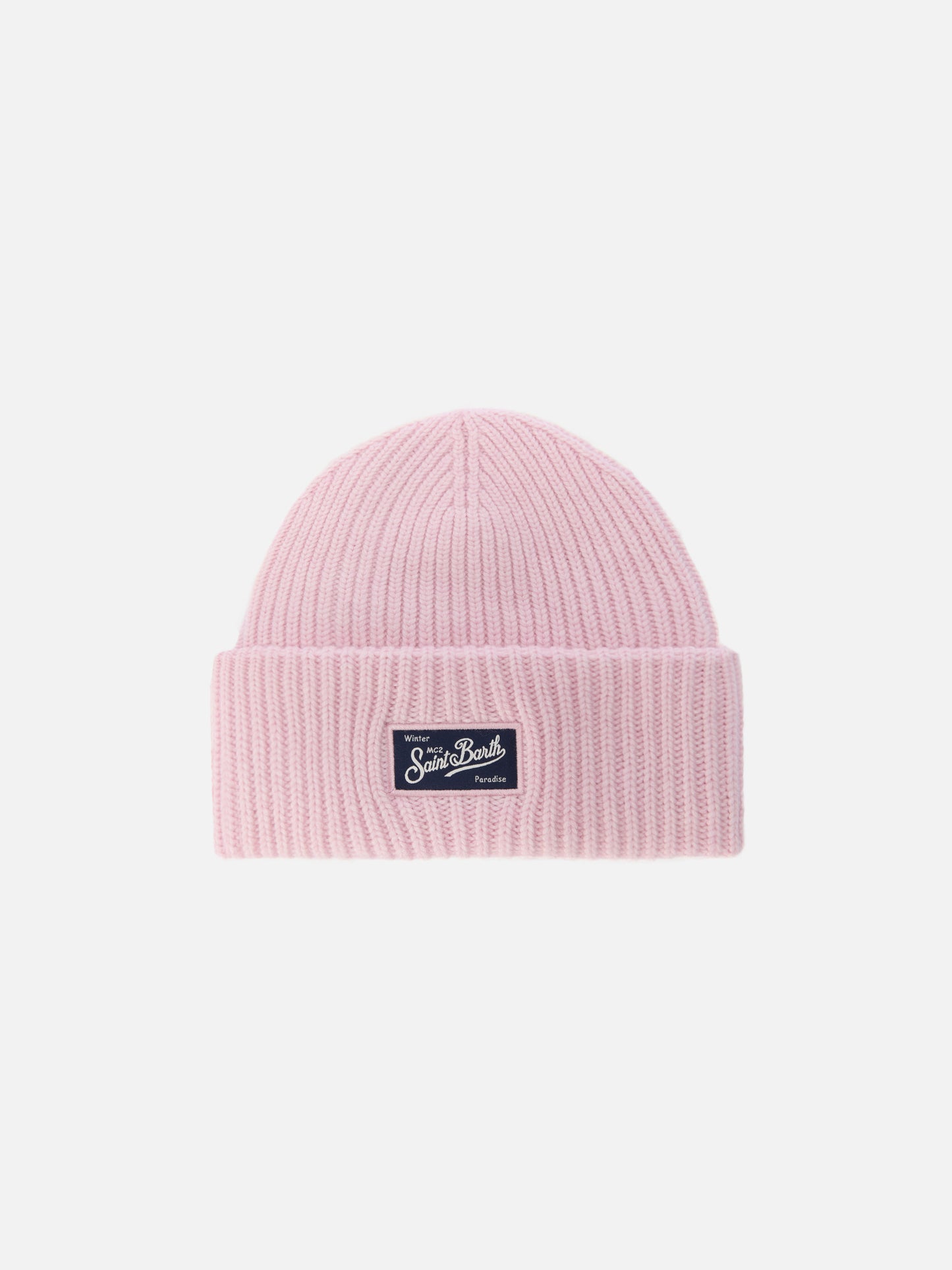 Berretto Berry Jr a coste rosa con patch St. Barth