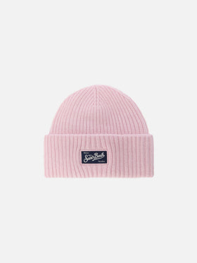 Berretto Berry Jr a coste rosa con patch St. Barth