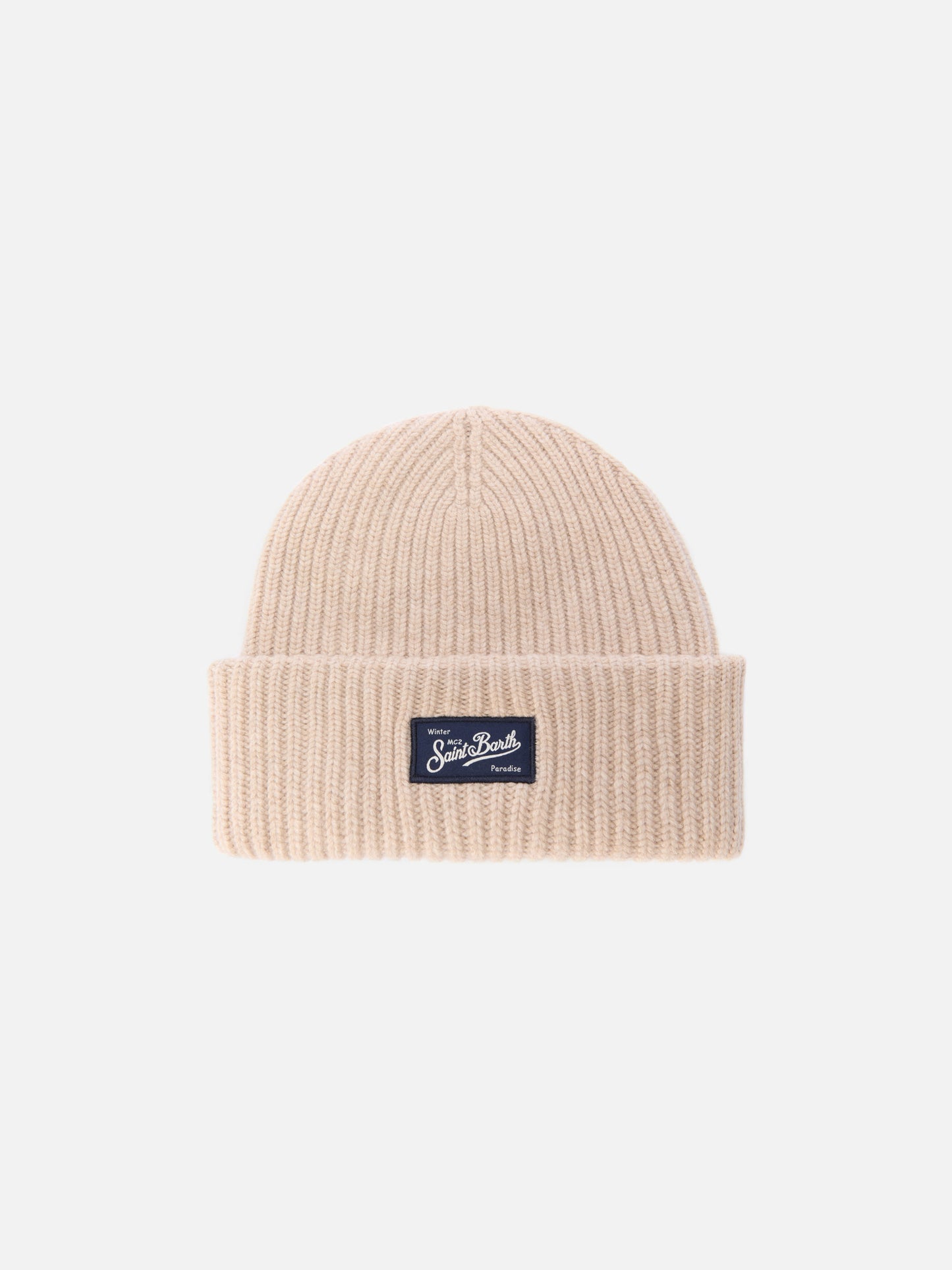 Berry W gerippte Mütze aus Kaschmir-Mischgewebe in Beige