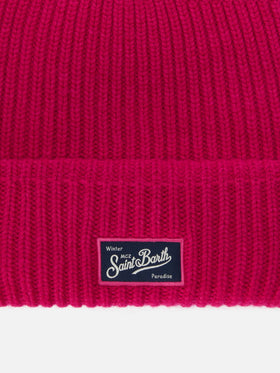 Berry W gerippte Mütze aus Kaschmir-Mischgewebe in Fuchsia