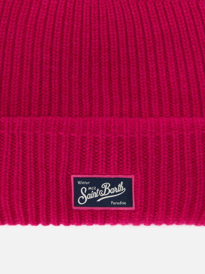 Berry W gerippte Mütze aus Kaschmir-Mischgewebe in Fuchsia