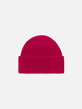 Berry W gerippte Mütze aus Kaschmir-Mischgewebe in Fuchsia