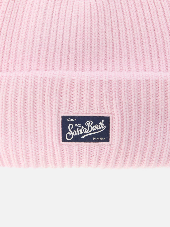 Berry W gerippte Mütze aus Kaschmir-Mischgewebe in Rosa