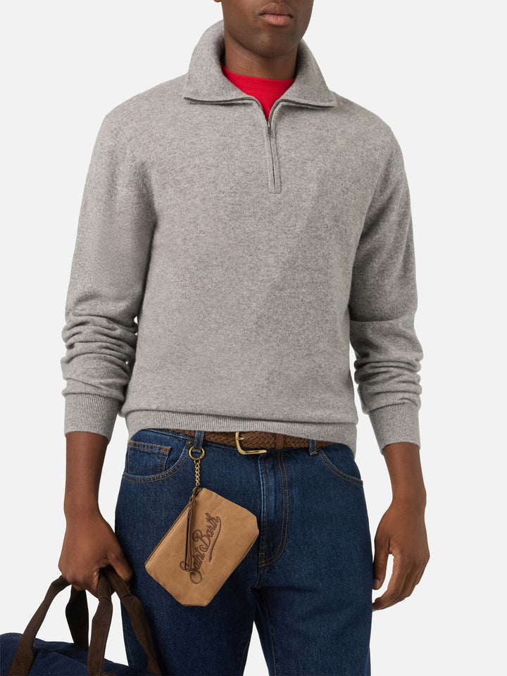 Grey Buck cashmere half zip knit