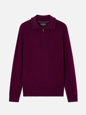 Maglia Buck bordeaux in cashmere con mezza zip