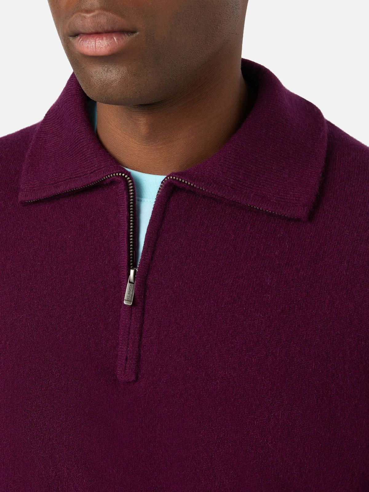 Burgunderroter Buck Kaschmir-Strickpullover mit Halbzip 