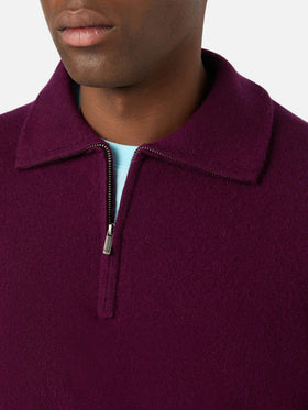 Burgunderroter Buck Kaschmir-Strickpullover mit Halbzip 