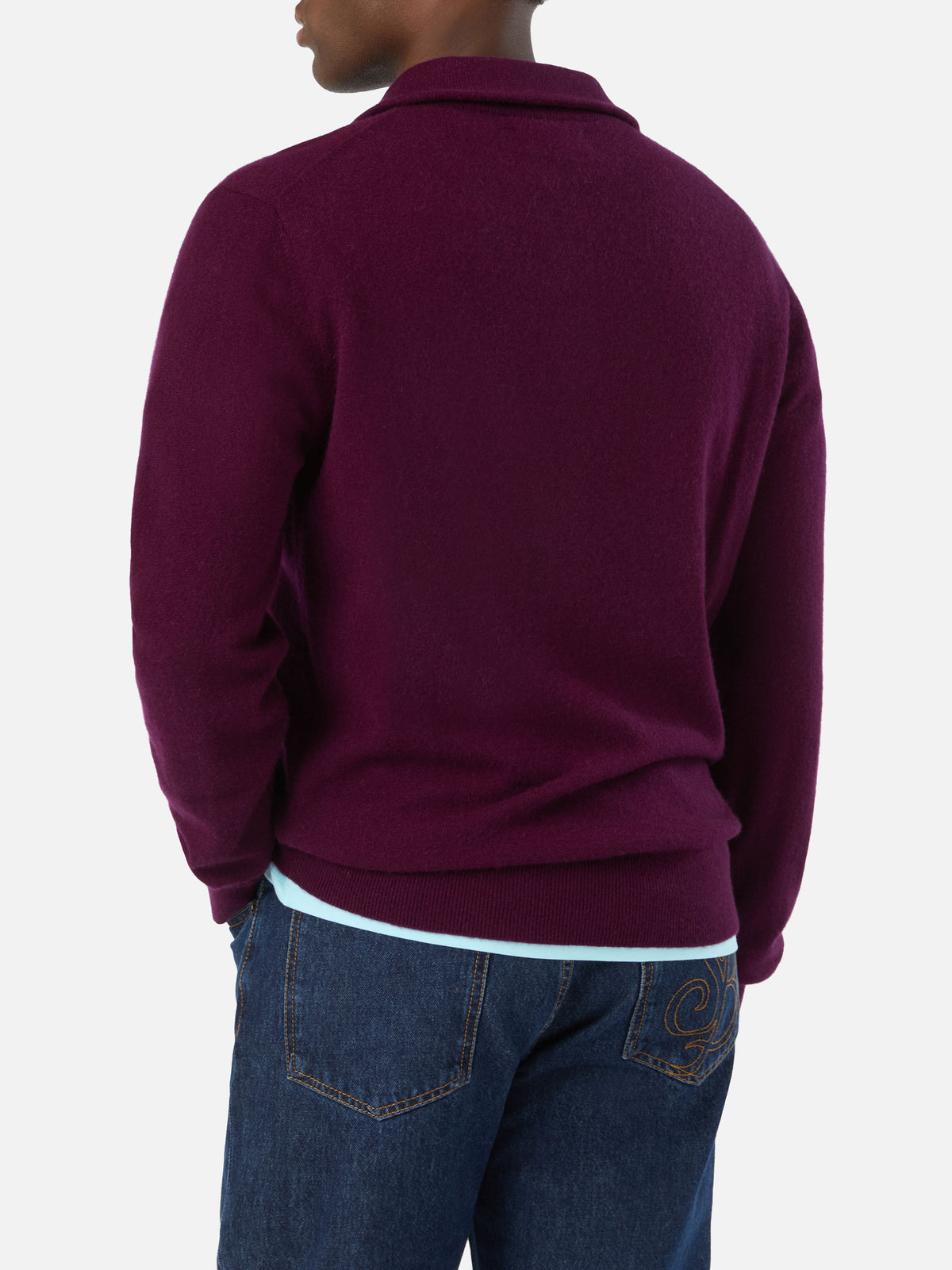 Burgunderroter Buck Kaschmir-Strickpullover mit Halbzip 