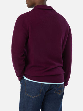 Burgunderroter Buck Kaschmir-Strickpullover mit Halbzip 