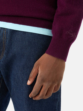 Burgunderroter Buck Kaschmir-Strickpullover mit Halbzip 