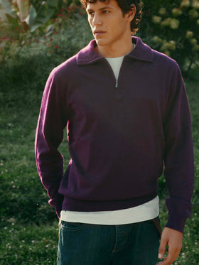 Burgunderroter Buck Kaschmir-Strickpullover mit Halbzip 