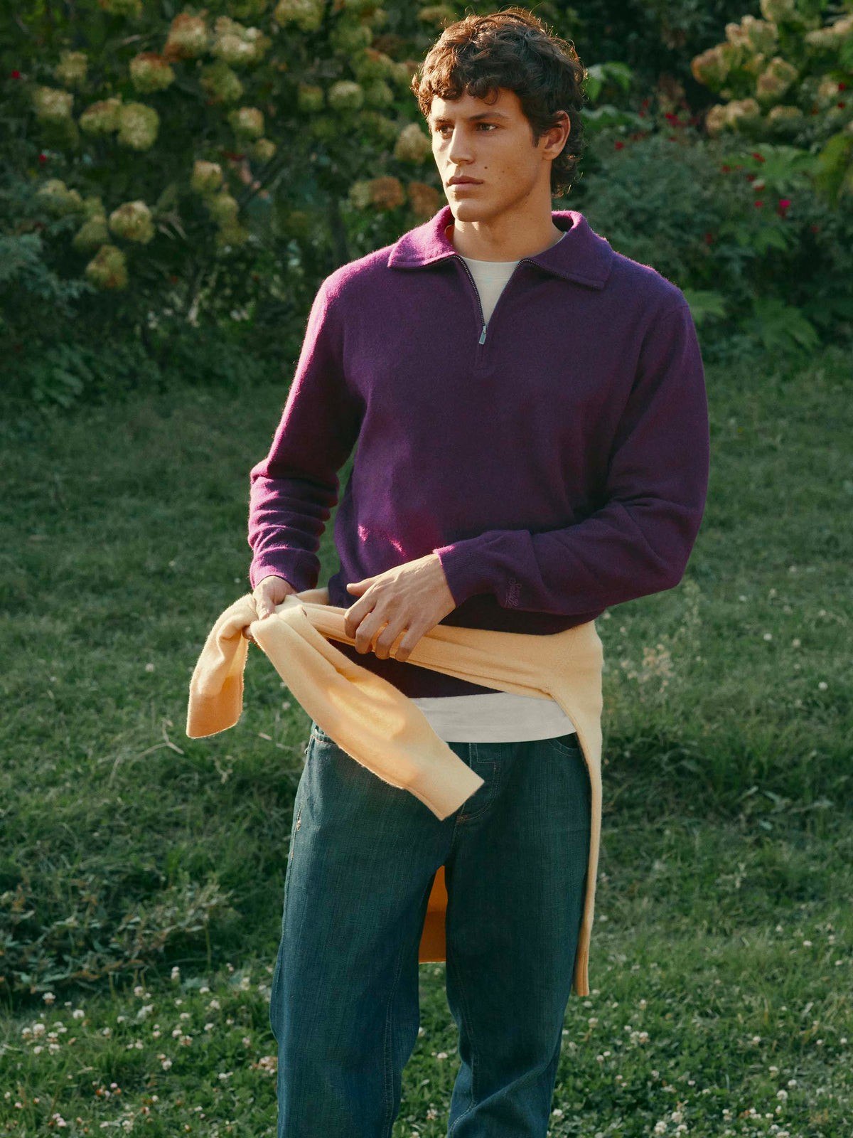 Burgunderroter Buck Kaschmir-Strickpullover mit Halbzip 