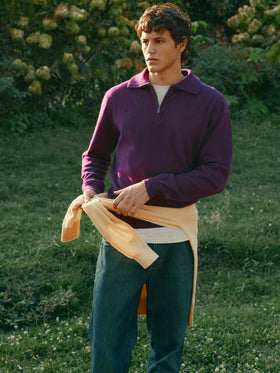 Burgunderroter Buck Kaschmir-Strickpullover mit Halbzip 
